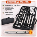 Kit Conjunto Churrasco Aço Inox Maleta 20 Peças