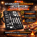 Kit Conjunto Churrasco Aço Inox Maleta 20 Peças